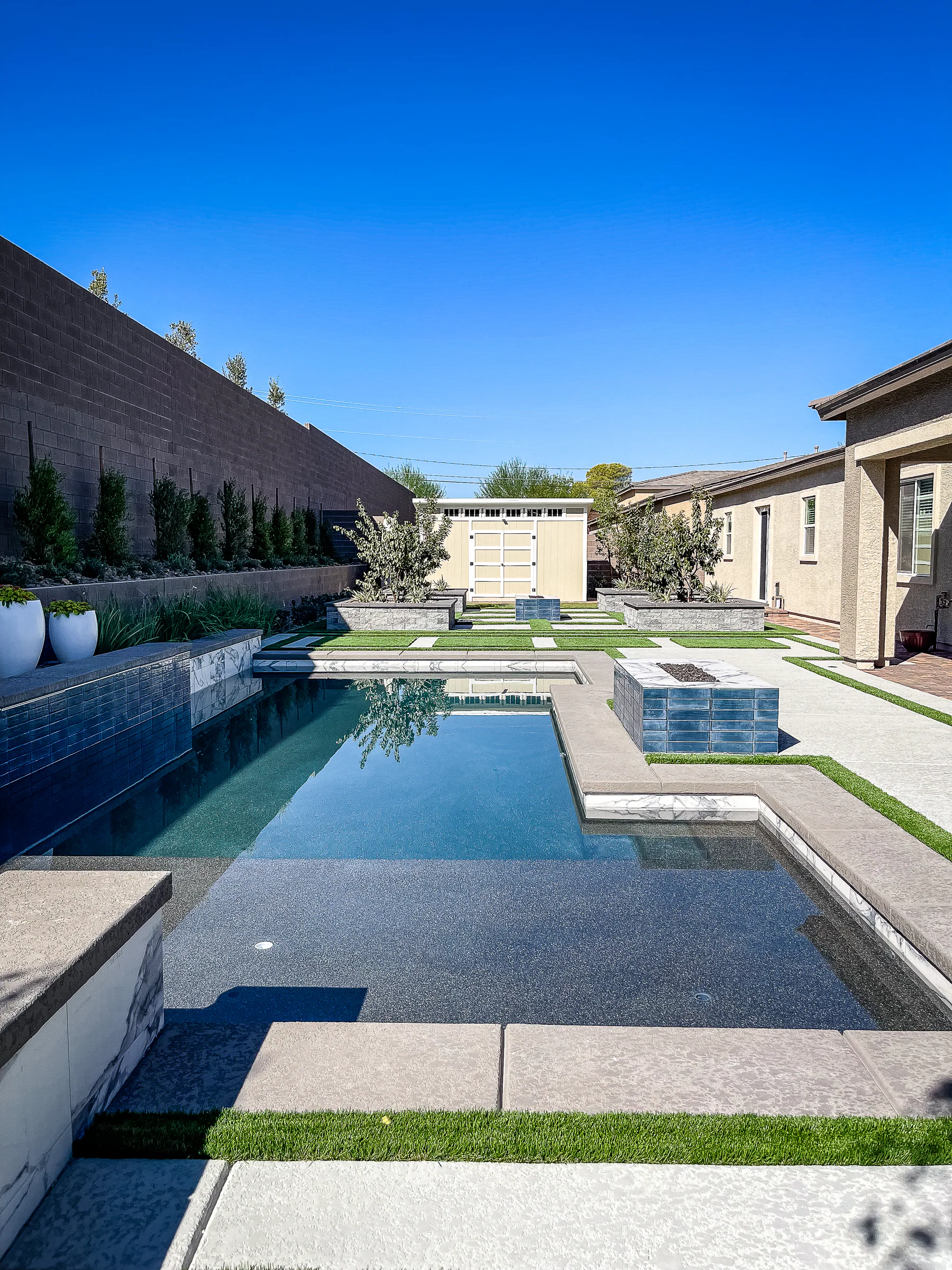 Fountain finished pool and outdoor living project, view 2