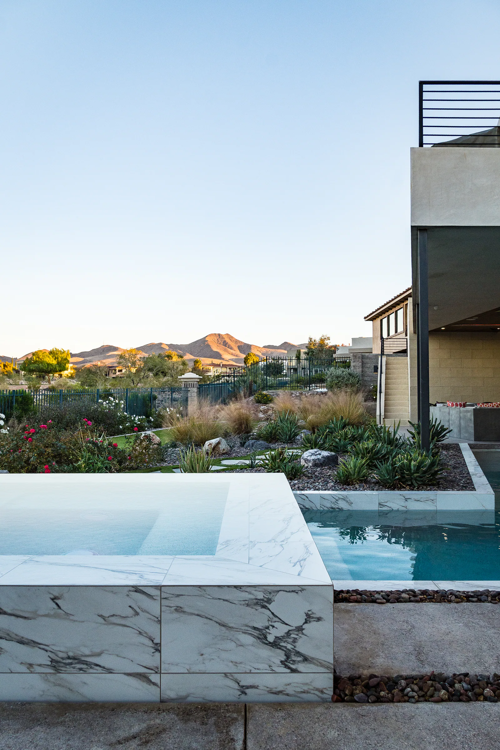 Strangis project showing close up marble spa mountain backdrop
